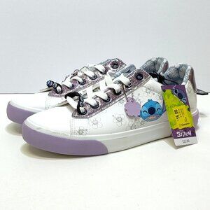 Disney Stitch Low Top Sneakers Womens 8.5 Lace-Up Glitter Accents Charm Keychain